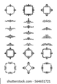 Vintage decor elements and wicker lines in vector. Decoration for logos, page, wedding album or restaurant menu in set. Calligraphic design elements