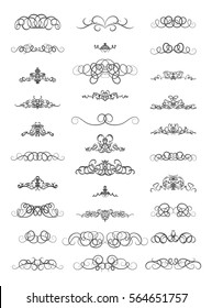 Vintage decor elements and wicker lines in vector. Decoration for logos, page, wedding album or restaurant menu in set. Calligraphic design elements