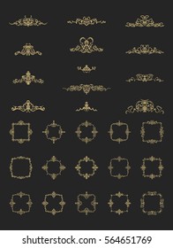 Vintage decor elements and wicker lines in vector. Decoration for logos, page, wedding album or restaurant menu in set. Calligraphic design elements