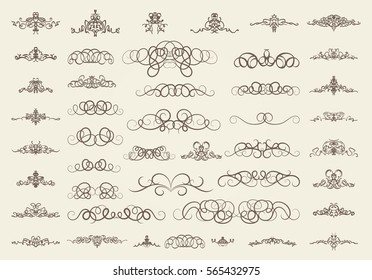 Vintage decor elements and wicker lines in vector. Decoration for logos, page, wedding album or restaurant menu in set. Calligraphic design elements