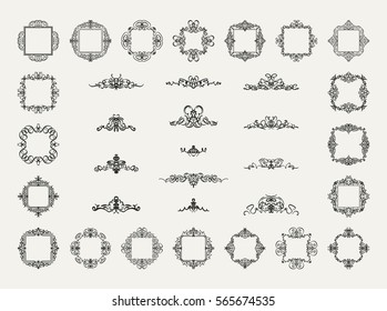 Vintage decor elements and wicker lines in vector. Decoration for logos, page, wedding album or restaurant menu in set. Calligraphic design elements