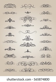 Vintage decor elements and wicker lines in vector. Decoration for logos, page, wedding album or restaurant menu in set. Calligraphic design elements