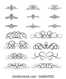 Vintage decor elements and wicker lines in vector. Decoration for logos, page, wedding album or restaurant menu in set. Calligraphic design elements