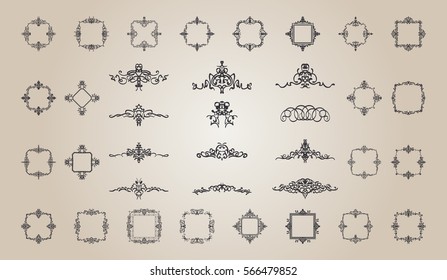 Vintage decor elements and wicker lines in vector. Decoration for logos, page, wedding album or restaurant menu in set. Calligraphic design elements