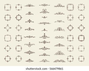 Vintage decor elements and wicker lines in vector. Decoration for logos, page, wedding album or restaurant menu in set. Calligraphic design elements