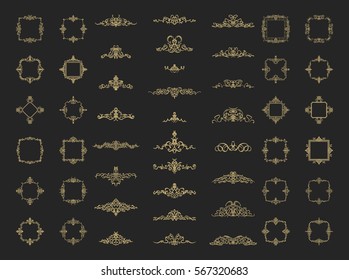 Vintage decor elements and wicker lines in vector. Decoration for logos, page, wedding album or restaurant menu in set. Calligraphic design elements