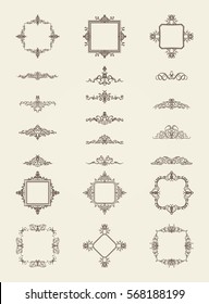 Vintage decor elements and wicker lines in vector. Decoration for logos, page, wedding album or restaurant menu in set. Calligraphic design elements