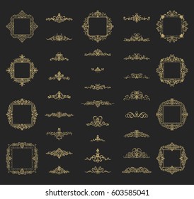 Vintage decor elements and wicker lines in vector. Decoration for logos, page, wedding album or restaurant menu in set. Calligraphic design elements