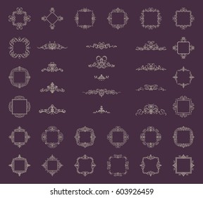 Vintage decor elements and wicker lines in vector. Decoration for logos, page, wedding album or restaurant menu in set. Calligraphic design elements