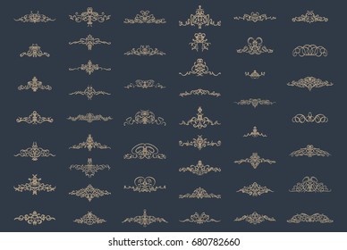 Vintage decor elements and wicker lines in vector. Decoration for logos, page, wedding album or restaurant menu in set. Calligraphic design elements