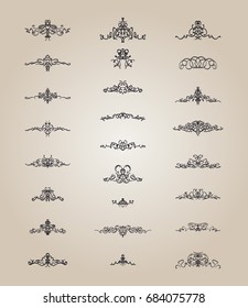 Vintage decor elements and wicker lines in vector. Decoration for logos, page, wedding album or restaurant menu in set. Calligraphic design elements