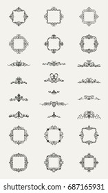 Vintage decor elements and wicker lines in vector. Decoration for logos, page, wedding album or restaurant menu in set. Calligraphic design elements