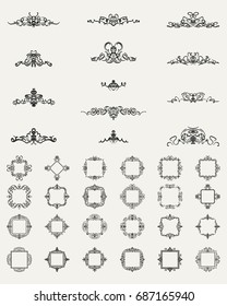 Vintage decor elements and wicker lines in vector. Decoration for logos, page, wedding album or restaurant menu in set. Calligraphic design elements