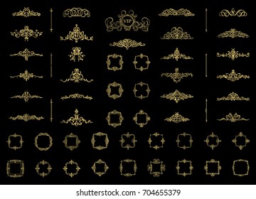 Vintage decor elements and wicker lines in vector. Decoration for logos, page, wedding album or restaurant menu in set. Calligraphic design elements