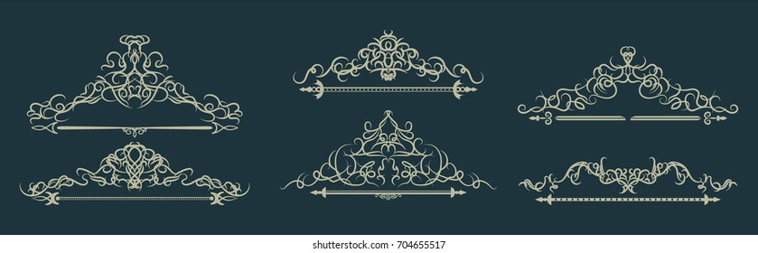 Vintage decor elements and wicker lines in vector. Decoration for logos, page, wedding album or restaurant menu in set. Calligraphic design elements