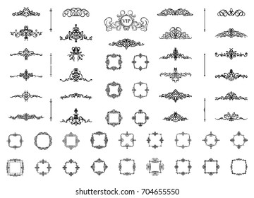 Vintage decor elements and wicker lines in vector. Decoration for logos, page, wedding album or restaurant menu in set. Calligraphic design elements
