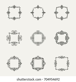 Vintage decor elements and wicker lines in vector. Decoration for logo, page, wedding album or restaurant menu in set. Calligraphic design elements