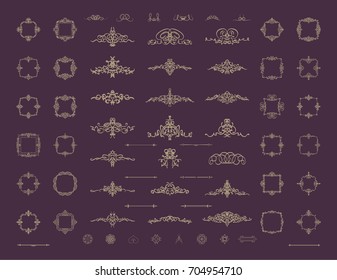 Vintage decor elements and wicker lines in vector. Decoration for logo, page, wedding album or restaurant menu in set. Calligraphic design elements