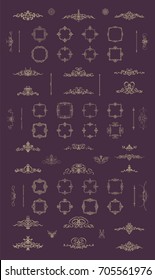 Vintage decor elements and wicker lines in vector. Decoration for logo, page, wedding album or restaurant menu in set. Calligraphic design elements