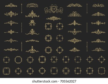 Vintage decor elements and wicker lines in vector. Decoration for logos, page, wedding album or restaurant menu in set. Calligraphic design elements