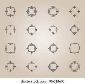 Vintage decor elements and wicker lines in vector. Decoration for logo, page, wedding album or restaurant menu in set. Calligraphic design elements