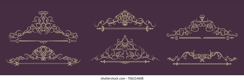 Vintage decor elements and wicker lines in vector. Decoration for logo, page, wedding album or restaurant menu in set. Calligraphic design elements