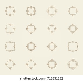 Vintage decor elements and wicker lines in vector. Decoration for logo, page, wedding album or restaurant menu in set. Calligraphic design elements