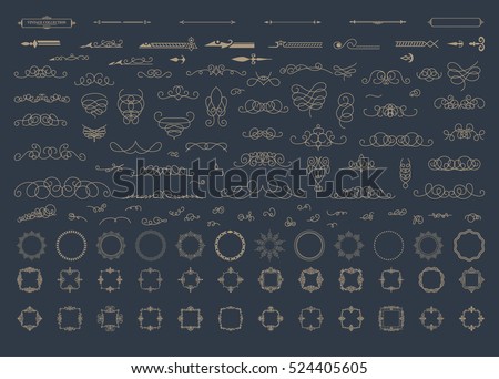 Vintage decor elements and wicker lines in vector. Decoration for logos, page, wedding album or restaurant menu in set. Calligraphic design elements