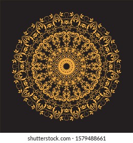 Vintage decorate element. flower mandala.set gold mandalas on black isolated bacground. Phone case print,greeting card and wallpaper.