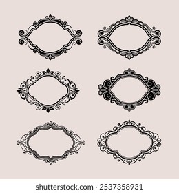 Vintage decorado marco conjunto de Paquete Vector silueta ilustración de diseño de arte