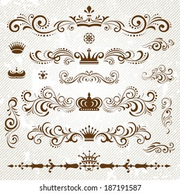 Vintage decoration design elements with page decor and crown