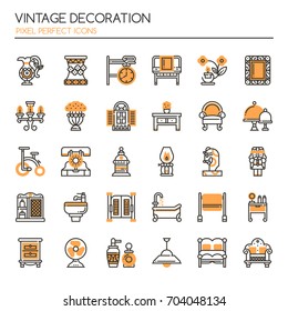 Vintage Decoration Elements , Thin Line and Pixel Perfect Icons
