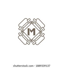 vintage decoration outline illustration initials m logo template design vector