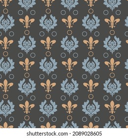 vintage decorative background image in Victorian style on a dark background. Fabric texture swatch, seamless wallpaper. Vector illustration