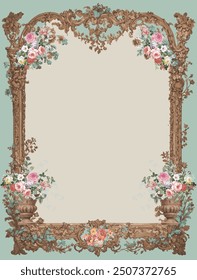 Vintage decorative baroque floral frame with flower vase illustration