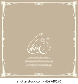 Vintage decorative border frame with ornament in Art Nouveau style. Vector illustration. Grunge background for greeting card, wedding invitations, advertising or other design and space for text.