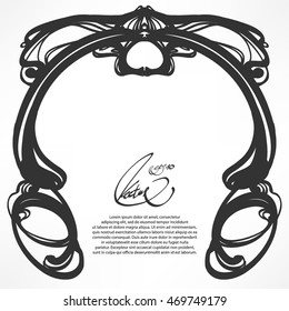 Vintage decorative border frame with ornament in Art Nouveau style. Vector illustration. Grunge background for greeting card, wedding invitations, advertising or other design and space for text.