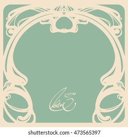 Vintage decorative border frame with orrnament in Art Nouveau style. Vector illustration. Grunge background for greeting card, wedding invitations, advertising or other design and space for text.