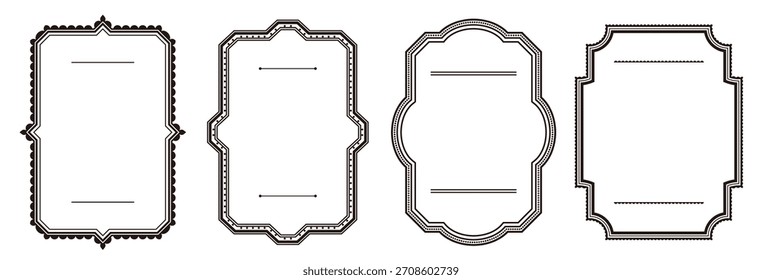 Vintage decorative border frame set. Elegant retro design label vector illustration set for wedding invitations, restaurant menus, and live streaming.