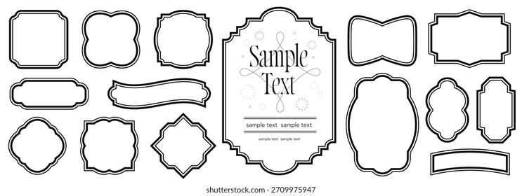 Conjunto de molduras decorativas de borda vintage. Ilustração de vetor de etiqueta de design retrô elegante definida para convites de casamento, menus de restaurante e streaming ao vivo.