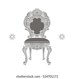 Vintage decorative chair. Luxury rich carved ornaments furniture. Vector Victorian exquisite Style ornamented chair