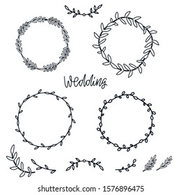 Vintage decorative collection of laurels and wreaths. Tribal design elements. Perfect for wedding invitations, greeting cards, quotes, blogs, posters etc. Hand drawn vector illustration