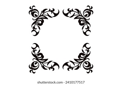 A vintage Decorative corner Frame Vector black outline design element isolated on a white background