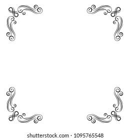 Vintage decorative corners collection. Calligraphic ornamental filigree design element. Swirls. Page decoration. Orante frame. Vector illustration.