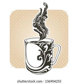 Vintage decorative cup with hot drink