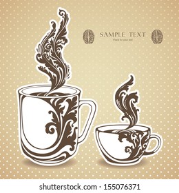 Vintage decorative cups of tea and coffee