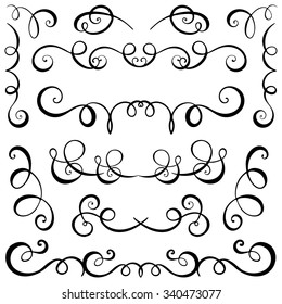 Vintage decorative curls and swirls set. Hand drawn vector illustration design elements.