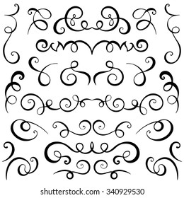 
Vintage decorative curls and swirls set. Hand drawn vector illustration design elements.