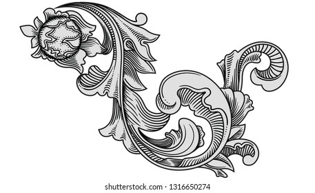 Vintage decorative design. Old antique elements. Beautiful vector decoration . Medieval decor. Vector line art ornament. Quality line art graphic engraving. Illustration isolated on white background 