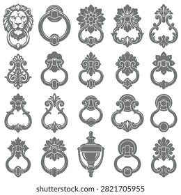 Vintage Decorative Door Knocker Collection with Ornamental Antique Metal Hardware Vector Set